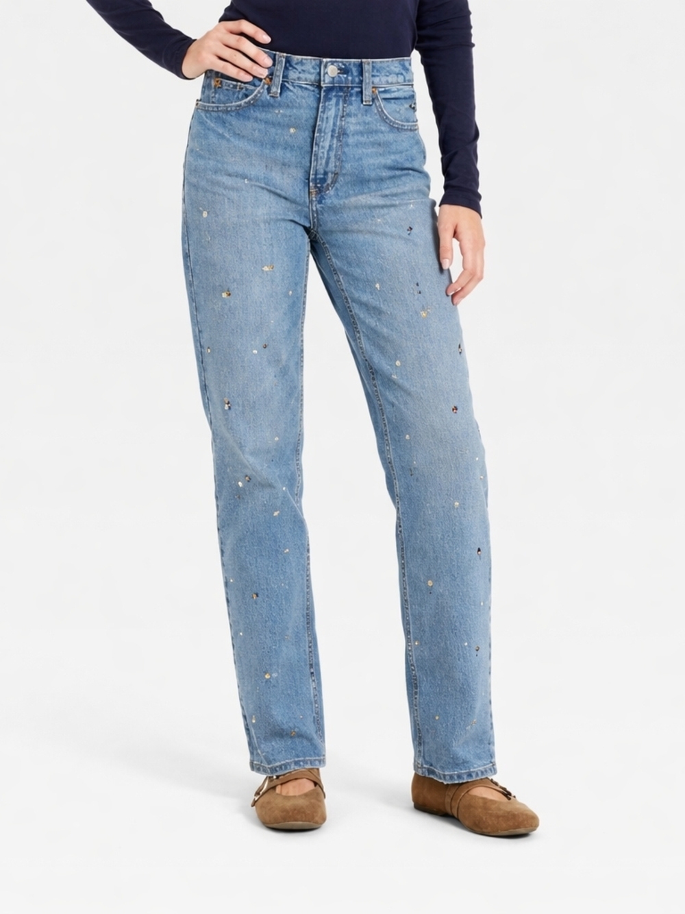 NWT Universal Thread™ Vintage Strsight Jeans with Floral Embroidery Size 14 Reg